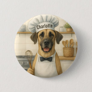 Bóton Redondo 5.08cm Nome Personalizado Divertido Chef Cachorro Grande