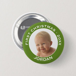 Bóton Redondo 5.08cm Nome personalizado e ano da primeira foto de Natal