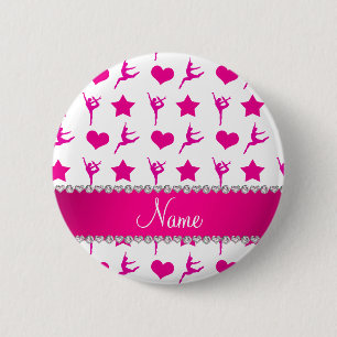 Bóton Redondo 5.08cm Nome personalizado ginástica rosa branca estrela 