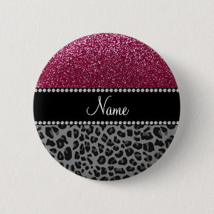 Bóton Redondo 5.08cm Nome personalizado glitter preto leopardo-negro