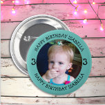 Bóton Redondo 5.08cm Nome Personalizado, Idade e Foto Aniversário<br><div class="desc">Feliz Aniversário para você,  adicione nome e foto a este aniversariante personalizado ou botão de menina.</div>