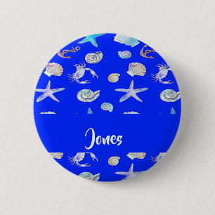 Bóton Redondo 5.08cm Nome personalizado impressão náutico a azul