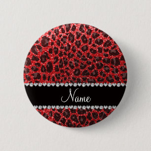 Bóton Redondo 5.08cm Nome personalizado manchas-leopardo vermelhas