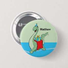 Bóton Redondo 5.08cm Nome Personalizado, Menino, Dinossauro de Aniversá