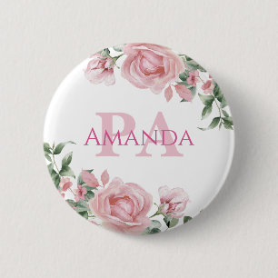 Bóton Redondo 5.08cm Nome Personalizado PA Floral Rosa