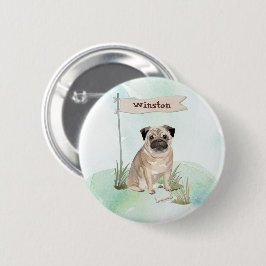 Bóton Redondo 5.08cm Nome Personalizado Pug Cãozinho