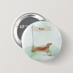 Bóton Redondo 5.08cm Nome Personalizado Tan Dachshund Pet Dog