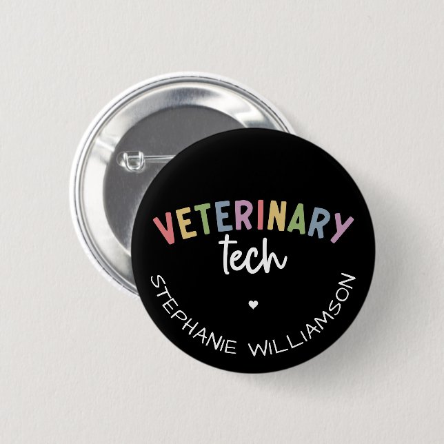 Bóton Redondo 5.08cm Nome Personalizado técnico veterinário | Vet Techn (Frente & Verso)