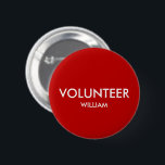 Bóton Redondo 5.08cm Nome Personalizado Voluntário Vermelho<br><div class="desc">Botão personalizado simples de nome vermelho com texto minimalista moderno - perfeito para o seu evento de negócios, escola, corrida ou organização sem fins lucrativos. Use este crachá de equipe para toda a sua equipe de voluntários para uma identificação clara e profissional. Personalize este modelo com suas próprias cores, fontes...</div>