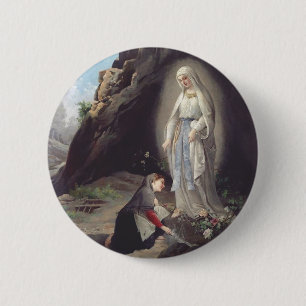 Bóton Redondo 5.08cm Nossa Senhora de Lourdes Aparição Arte Milagrosa