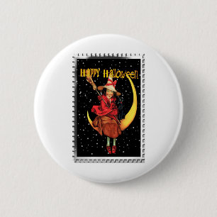 Bóton Redondo 5.08cm Nostalgia Halloween Boa Bruxa e seu Gato