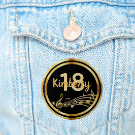 Bóton Redondo 5.08cm Notas de ouro de 18 anos em preto na moda