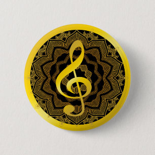 Bóton Redondo 5.08cm Notas do Clef do símbolo de música na arte preta