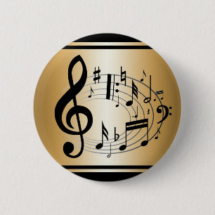 Bóton Redondo 5.08cm Notas musicais em forma oval em ouro