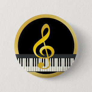 Bóton Redondo 5.08cm Notas pretas Dourados do Clef do conselho do piano