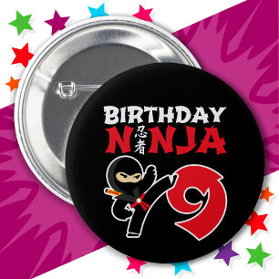 Bóton Redondo 5.08cm Nove anos de festa Karate Ninja Crianças 9º aniver