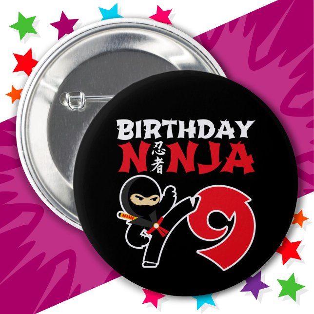 Bóton Redondo 5.08cm Nove anos de festa Karate Ninja Crianças 9º aniver (Criador carregado)