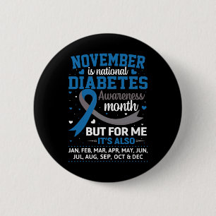 Bóton Redondo 5.08cm Novembro É Consciência Da Diabetes Mês Azul E Cinz