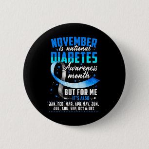 Bóton Redondo 5.08cm Novembro é Consciência da Diabetes Mês Azul e Cinz