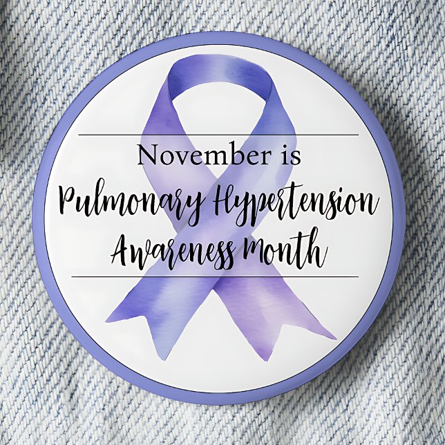 Bóton Redondo 5.08cm Novembro Mês de Sensibilização para a Hipertensão  (Periwinkle awareness ribbon.  November is Pulmonary Hypertension Awareness Month.)