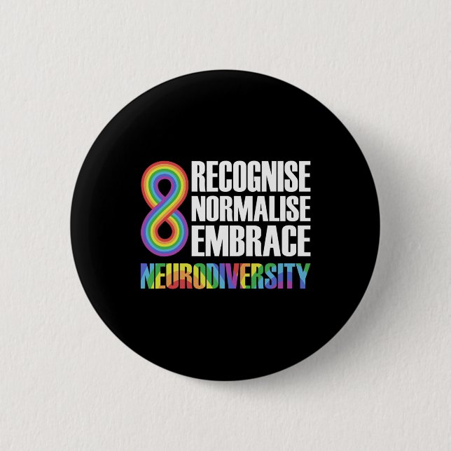 Bóton Redondo 5.08cm Novidade Neurodiversidade Rainbow Infinity Autism  (Frente)