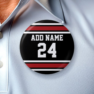 Bóton Redondo 5.08cm Número de Nome Personalizado de Jersey do Black a