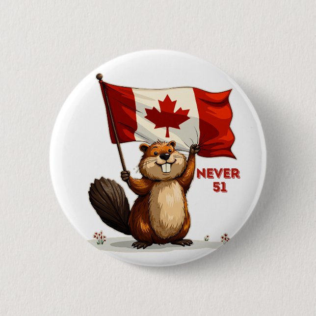 Bóton Redondo 5.08cm Nunca 51, Beaver, canadense Flag Maple Leaf (Frente)