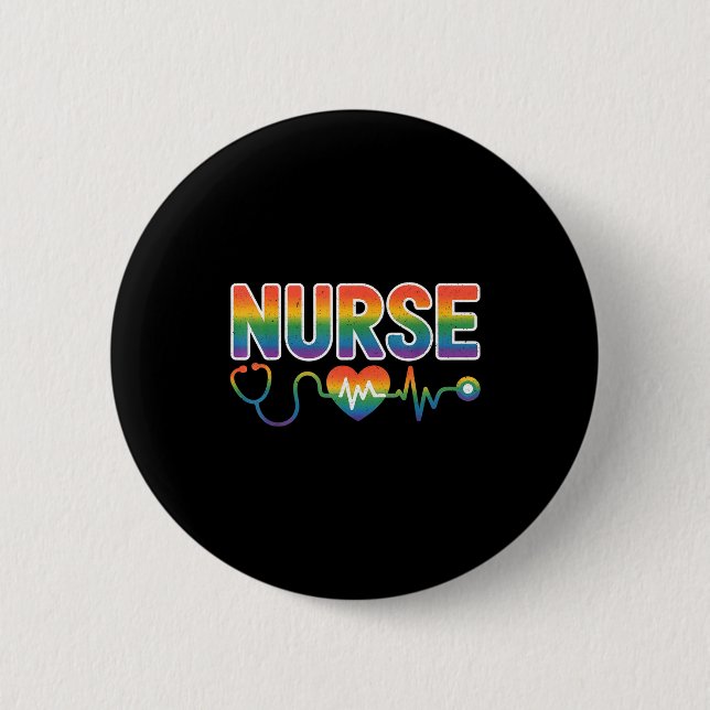 Bóton Redondo 5.08cm Nurse's Life Lgbt Heart Stethoscope Nurse Week  (Frente)