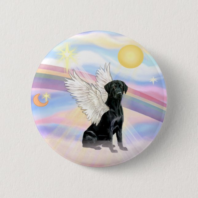 Bóton Redondo 5.08cm Nuvens - Anjo Labrador Retriever Preto (Frente)