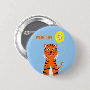 Bóton Redondo 5.08cm o 5o tigre do aniversário adiciona a laranja azul
