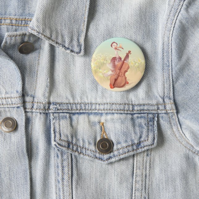 Bóton Redondo 5.08cm O avestruz tocando o Cello (In Situ)