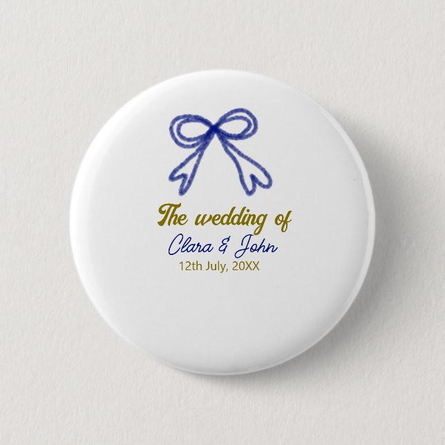 Bóton Redondo 5.08cm O casamento do casal marinho azul de ouro (Frente)