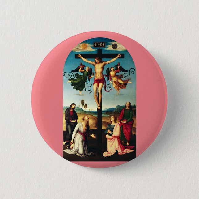 Bóton Redondo 5.08cm O Cristo Crucificado com a Virgem Maria (Frente)