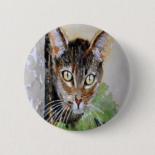 Bóton Redondo 5.08cm O Curioso Tabby Cat - Pintura em acrílico