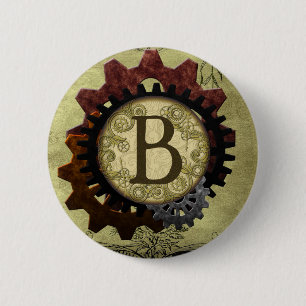 Bóton Redondo 5.08cm O Grunge Steampunk alinha a letra B do monograma