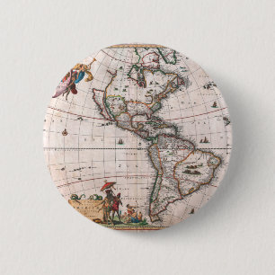 Bóton Redondo 5.08cm O mapa de Visscher do Novo Mundo