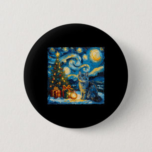Bóton Redondo 5.08cm O Natal Russo do Gato Azul Art Van Gogh é a estrel