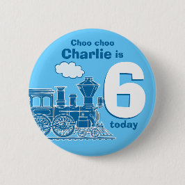 Bóton Redondo 5.08cm O nome e a idade azuis do aniversário do trem