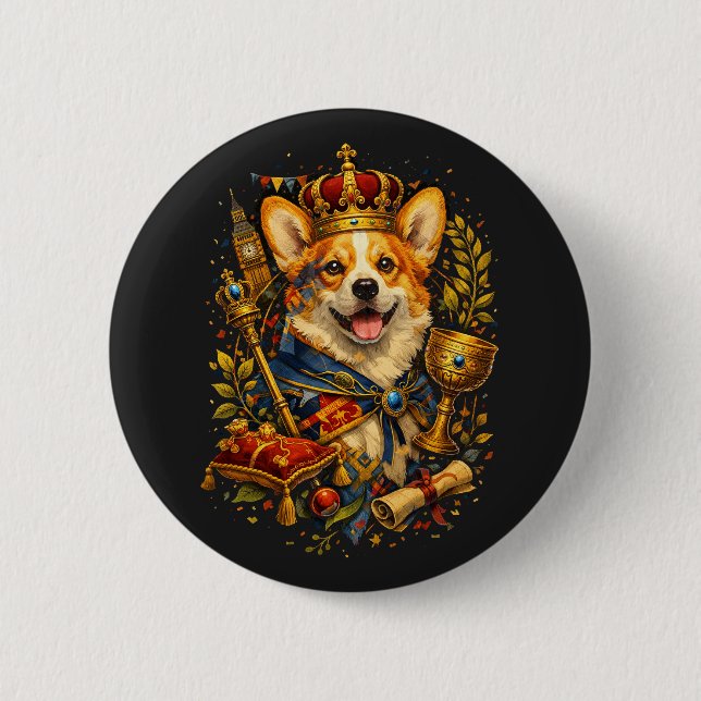 Bóton Redondo 5.08cm O Rei Corgi (Frente)