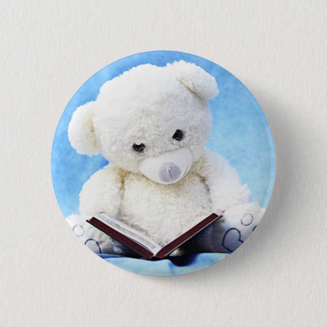 Bóton Redondo 5.08cm O urso de ursinho branco bonito leu o livro (Frente)