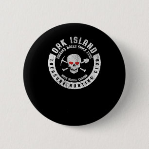 Bóton Redondo 5.08cm Oak Island Treasure Hunting Club Vintage Skull E