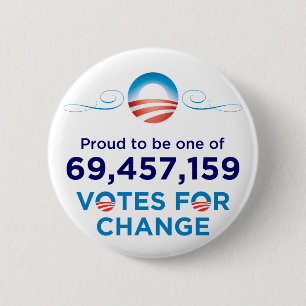 Bóton Redondo 5.08cm Obama: 69.457.159 votos para a mudança