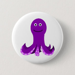 Bóton Redondo 5.08cm Octopus Purple Happy Cartoon Sealife