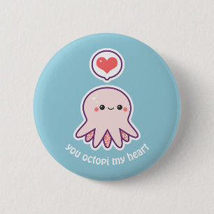 Bóton Redondo 5.08cm Octopus Rosa de Kawaii