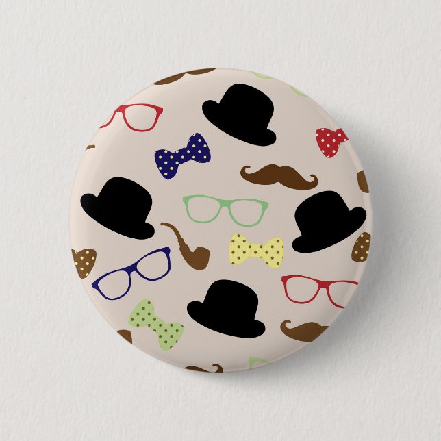 Bóton Redondo 5.08cm Óculos, Chapéus e bigode (Frente)