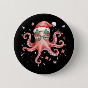 Bóton Redondo 5.08cm Óculos de polvo Chapéu de Papai Noel Luz de Natal