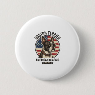 Bóton Redondo 5.08cm Óculos de sol com bandeira americana do cão clássi