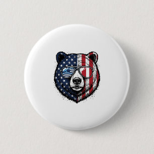 Bóton Redondo 5.08cm Óculos de Sol do Urso Patriota Camisa Vector Vinta