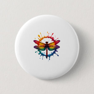 Bóton Redondo 5.08cm Óculos de Sol Estilo Tie Dye com Gráfico de Libélu
