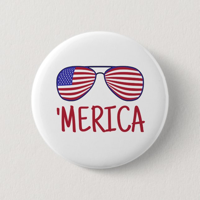Bóton Redondo 5.08cm Óculos 'Merica 4 de Julho  (Frente)
